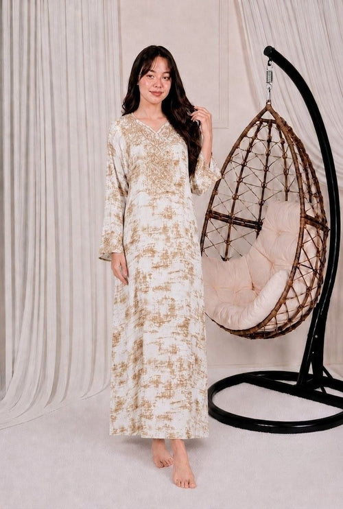 Mkhouar long brodé femme beige doré – Dynasty Maroc