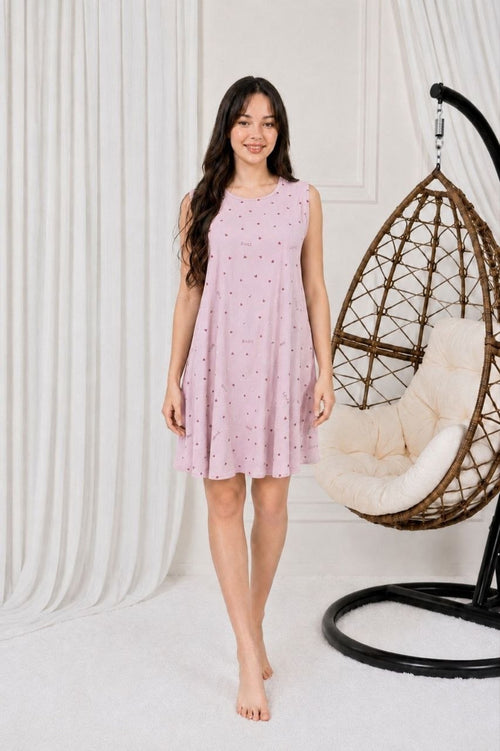 Chemise de nuit Najma sans manches cœurs rose poudré – Dynasty Maroc