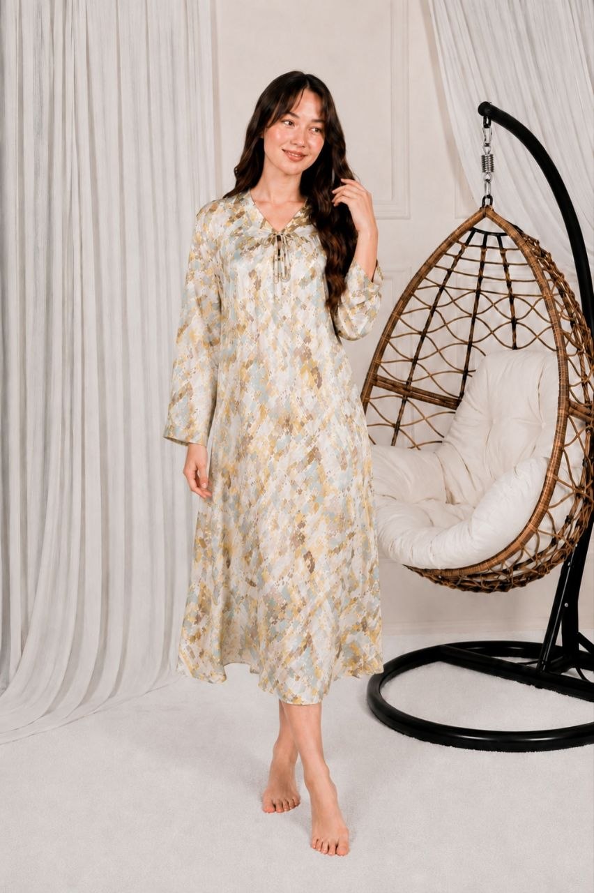 Robe d'Intérieur Fluide Motif Aquarelle – Col V Noué