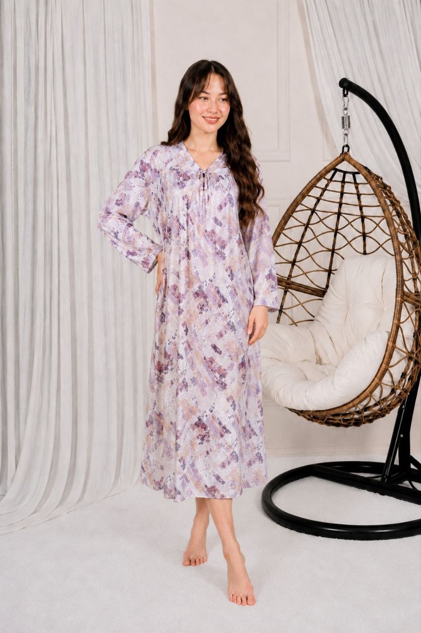 Robe d'Intérieur Fluide Motif Aquarelle – Col V Noué