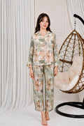 Pyjama 2 pièces femme motif pinceau vert pêche – Dynasty Maroc