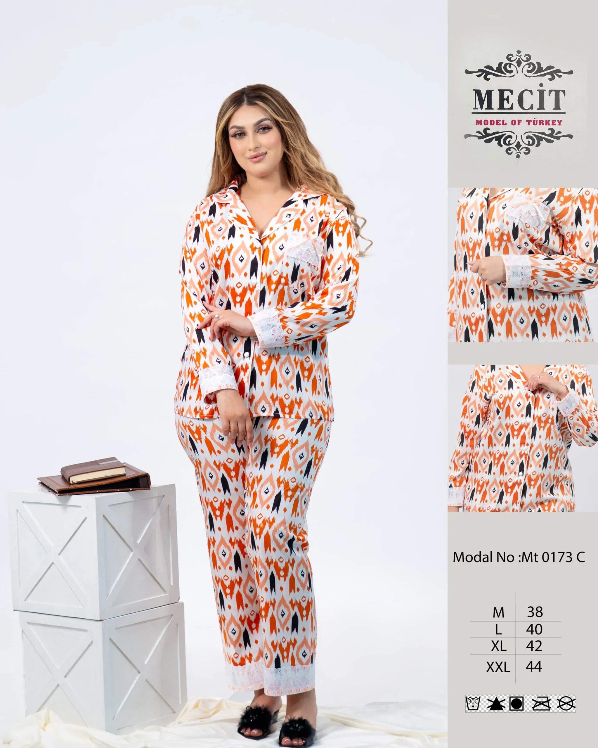 Pyjama 2 pièces femme motif ikat orange – Dynasty Maroc

